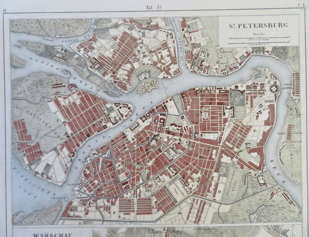 St. Petersburg & Warsaw City Plans Russian Empire Poland c. 1850's Jaunig map