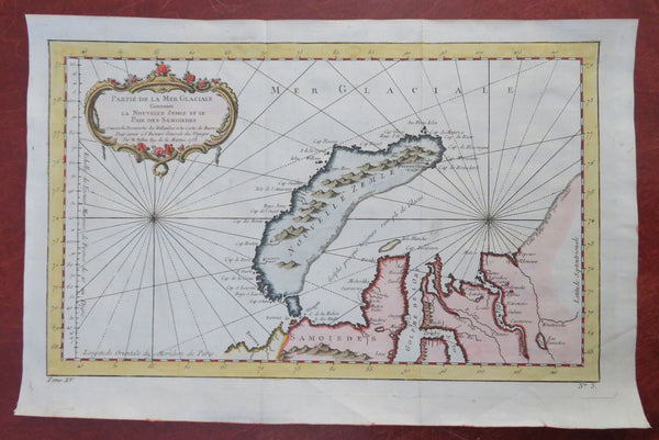 Arctic Ocean Nova Zemyla Russian Empire 1758 Bellin engraved map