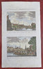 Amsterdam Netherlands Holland city views x2 c. 1770's engraved hand color print