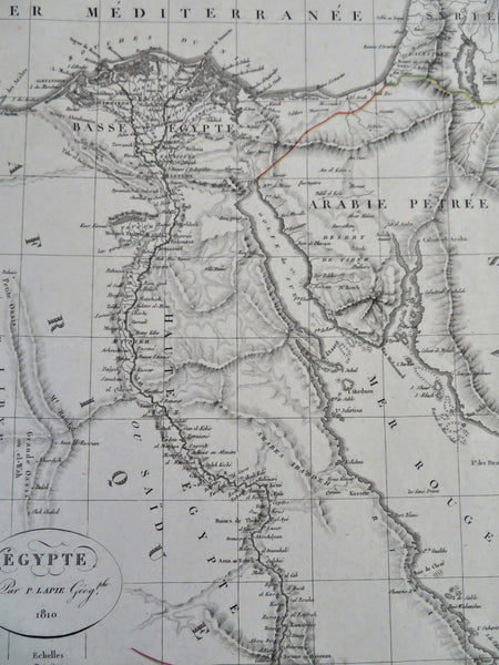 Egypt Nile River Cairo Thebes Red Sea Nubia 1810 Lapie engraved map