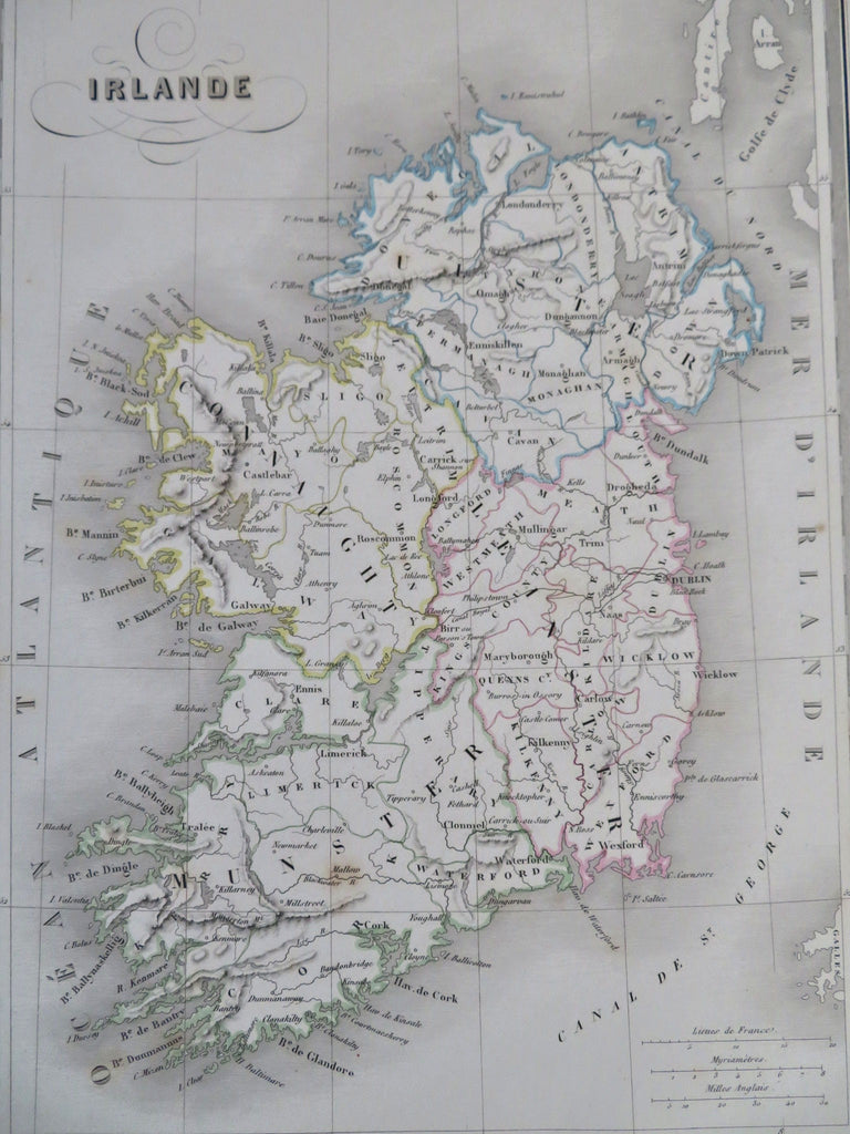 Ireland Dublin Galway Waterford Derry Waterford 1846 scarce engraved map