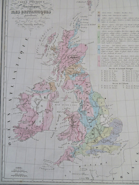 Geology British Isles Mineralogical Map Ireland England Wales 1846 Thierry map