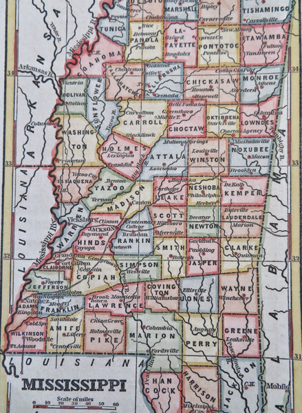 Mississippi 1853 state map w/ fine hand color scarce