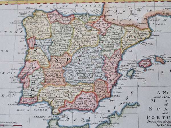 Spain & Portugal Madrid Lisbon Pamplona Barcelona Grenada c. 1770's Bowen map