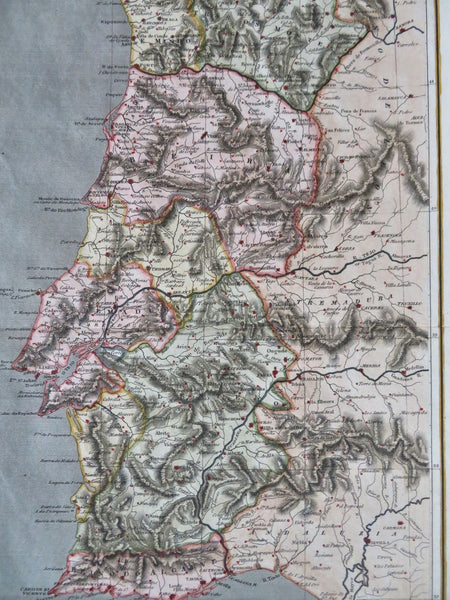 Portugal country by itself 1830's Harrison lovely engraved hand colored map