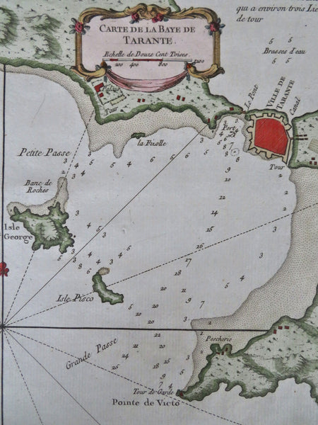 Taranto Apulia Southern Italy Fortifications Harbor 1760 Bellin engraved map