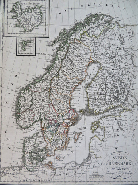 Sweden Denmark Norway Baltic Sea Iceland Finland 1810 Lapie hand color large map