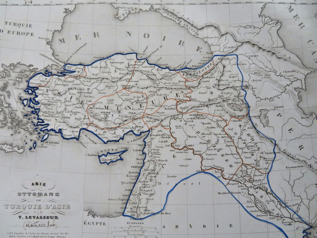 Eastern Ottoman Empire Anatolia Syria Armenia 1852 Levasseur hand colored map