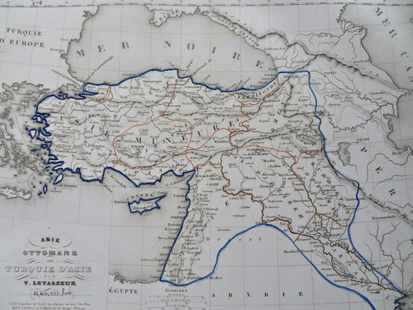 Eastern Ottoman Empire Anatolia Syria Armenia 1852 Levasseur hand colored map
