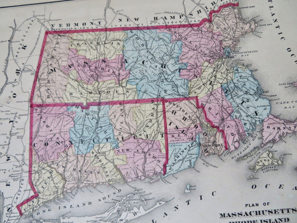 New England Massachusetts Rhode Island Connecticut 1871 F.W. Beers map