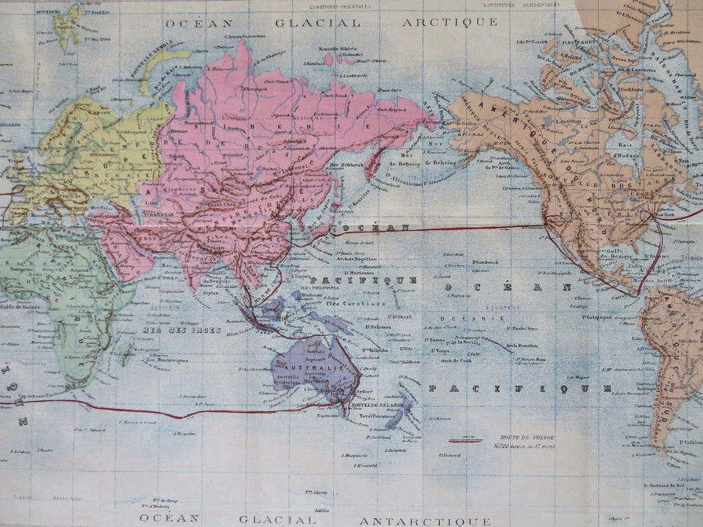 World Map Mercator's Projection Circumnavigation 1895 Erhard map