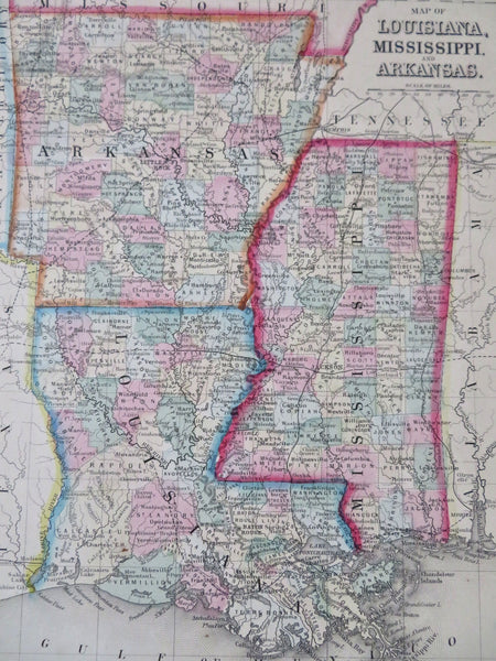 Louisiana Arkansas & Mississippi New Orleans Jackson Natchez 1860 Mitchell map