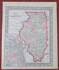 Illinois state w/ Chicago city plan inset c.1861 Mitchell hand colored map