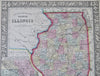 Illinois state w/ Chicago city plan inset c.1861 Mitchell hand colored map