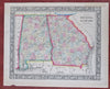 Georgia & Alabama states 1860 Mitchell hand colored map