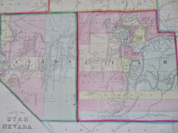 Utah & Nevada Reno Carson City Salt Lake City Provo 1865 scarce Mitchell map