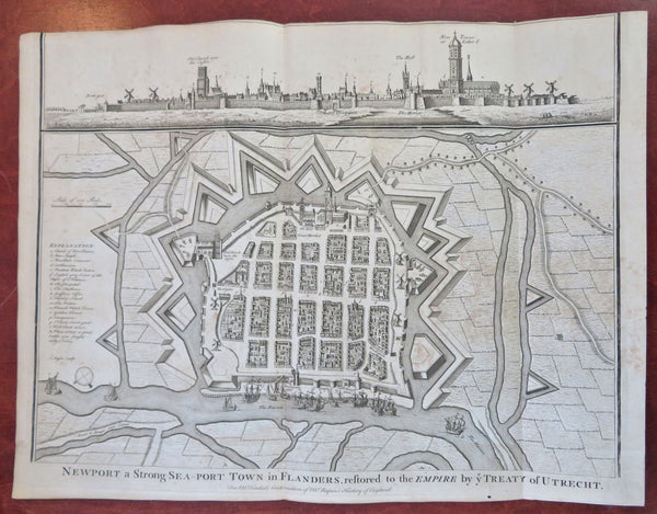 Niuewpoort Flanders Belgium City Plan Skyline view c. 1745 Basire large fine map