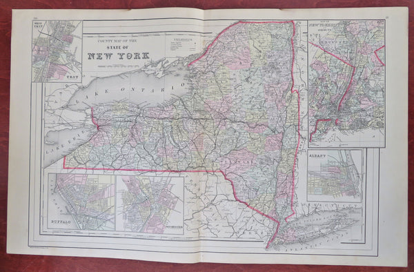 New York State Albany Troy Buffalo Rochester Manhattan 1888 Bradley-Mitchell map