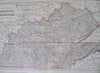 Kentucky & Tennessee states w/ counties 1887 fine large hand color map