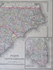 North & South Carolina states 1887 antique Bradley-Mitchell hand colored map