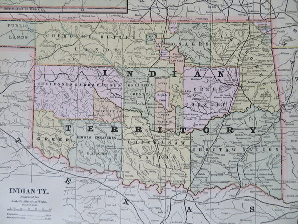 Oklahoma Indian Territory 1886 color state map population 68,152