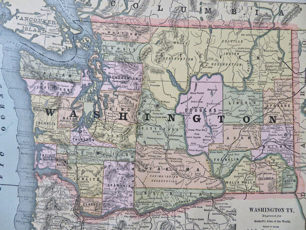 Washington Territory 1886 color Gaskell state map shows population of 75,116