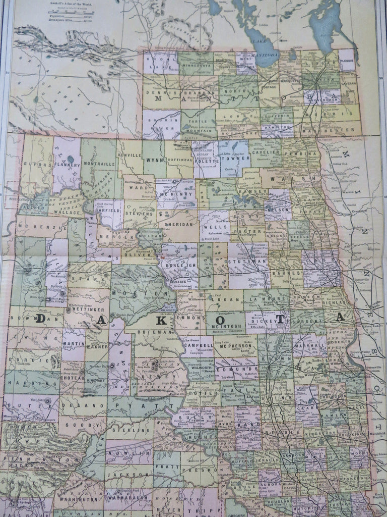 Dakota Territory 1886 large color map population given as 135,127