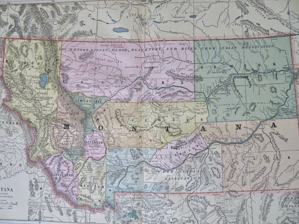 Montana Helena Yellowstone 1886 detailed large state map population 39,159