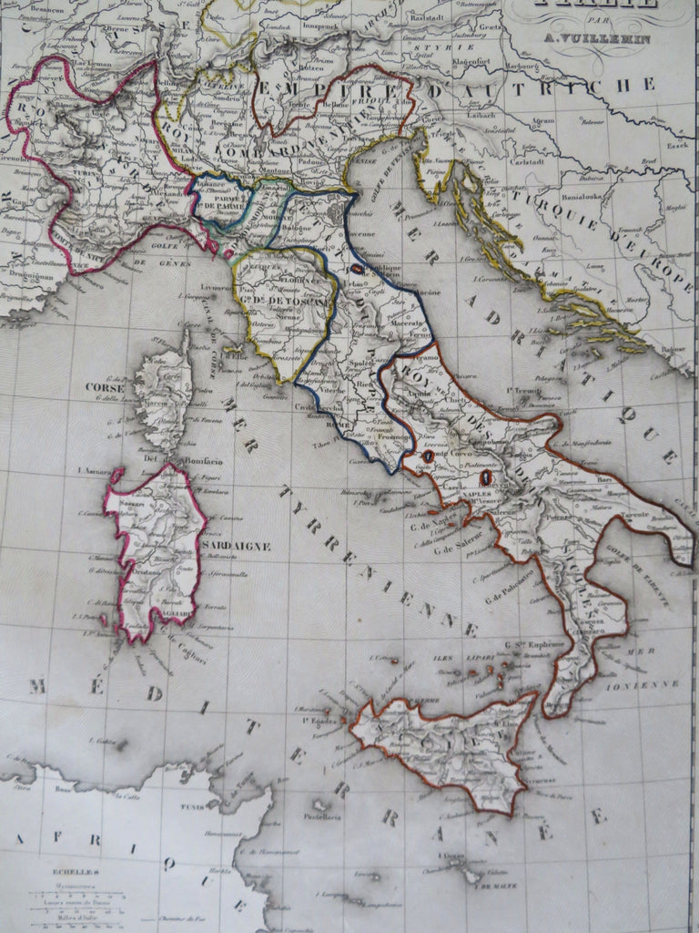 Italy Papal States 1852 Vuillemin hand colored decorative border map