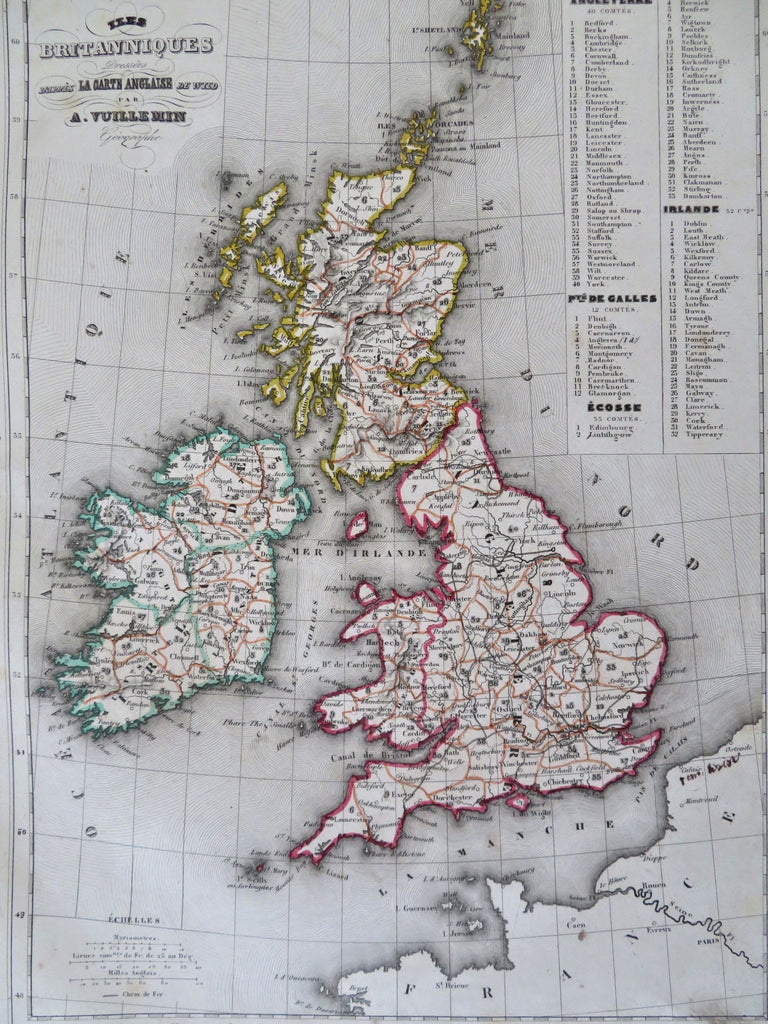 United Kingdom Ireland England Scotland Wales 1852 Vuillemin engraved map