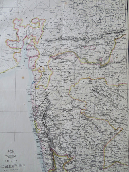 British India Bombay Mysore Protectorates West India Rajputana 1850's Weller map