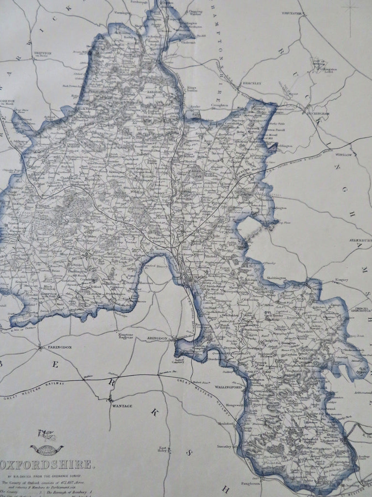 Oxfordshire England Oxford Hampton Watlington Witney 1850-60's Weller County Map