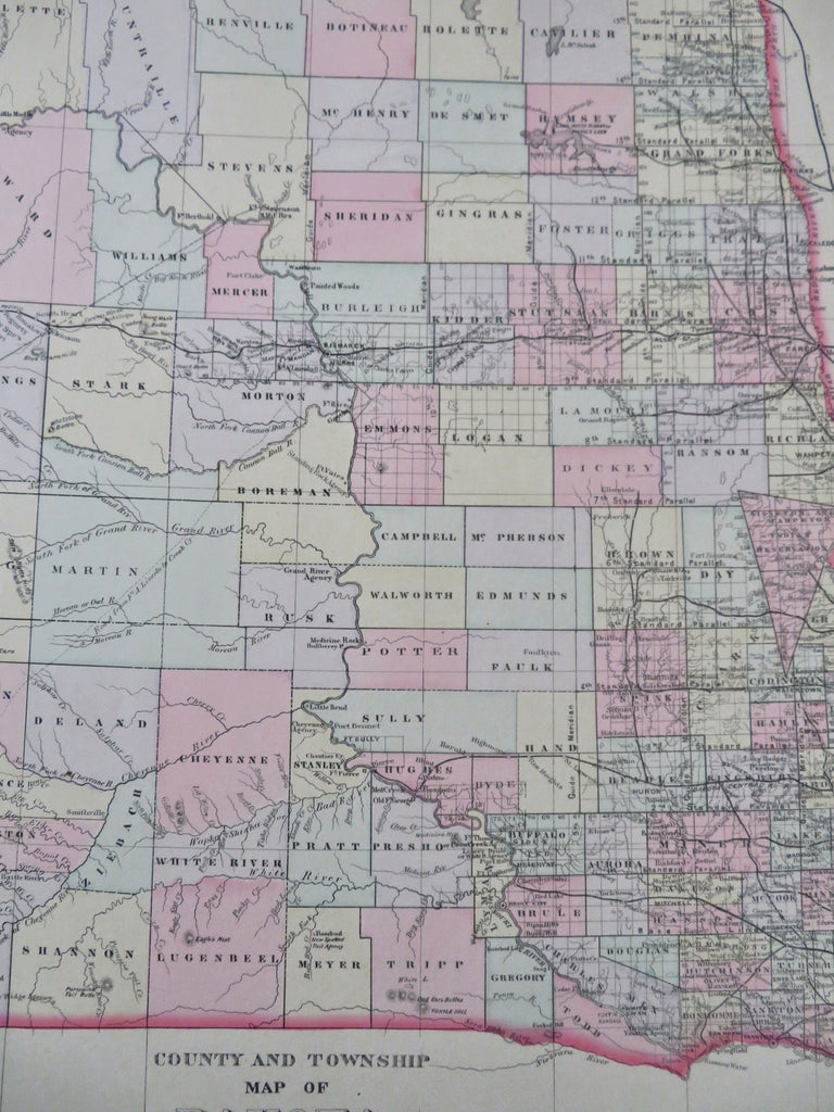 North & South Dakota prior to statehood 1887 scarce large Bradley-Mitchell map