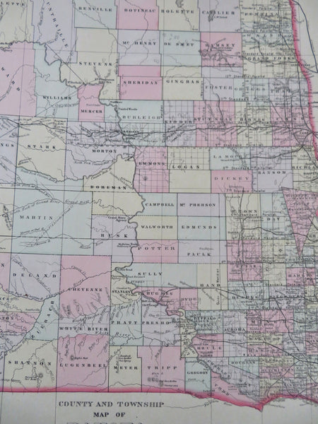 North & South Dakota prior to statehood 1887 scarce large Bradley-Mitchell map