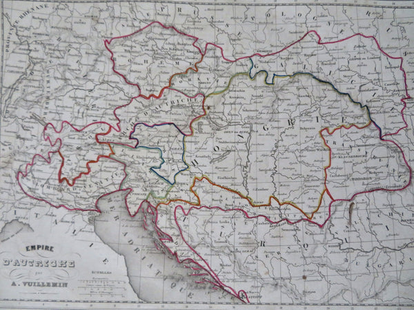 Austria-Hungary Hapsburg Empire Vienna Budapest Prague 1852 Vuillemin map