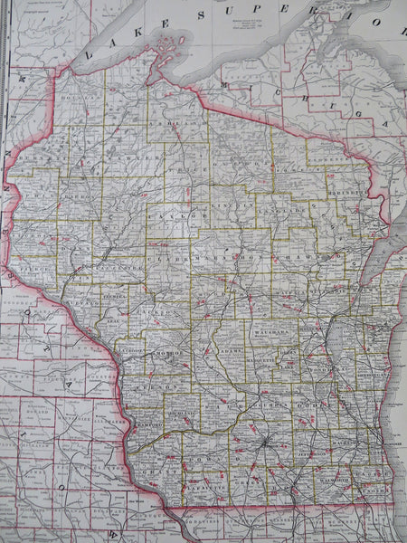 Wisconsin Milwaukee Green Bay Madison 1887 large state map