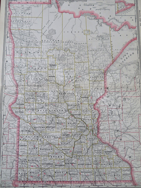 Minnesota Twin Cities Minneapolis St. Paul Duluth 1887 large state map