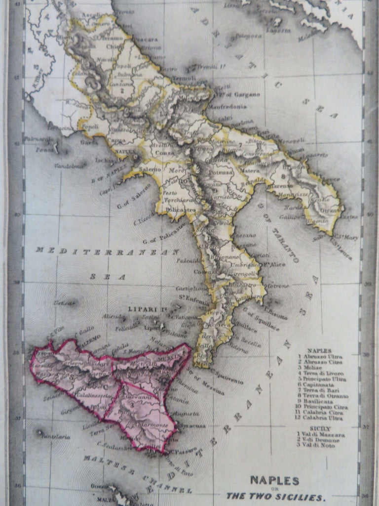 Kingdom of Naples The Two Sicilies Southern Italy Syracuse 1830 miniature map