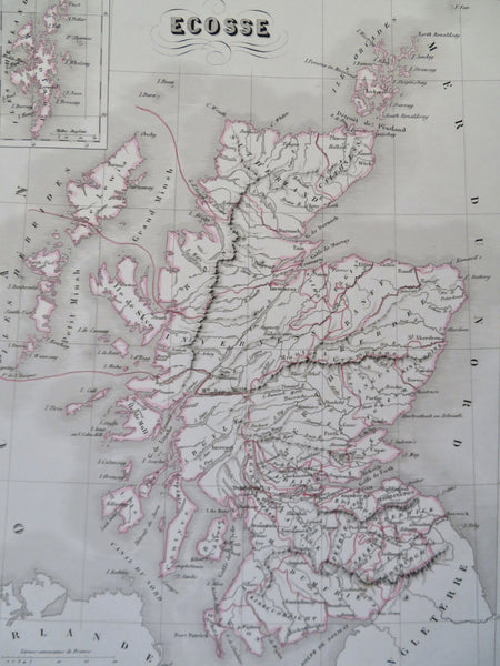 Scotland Edinburgh Glasgow Orkneys Shetland Hebrides 1846 engraved map