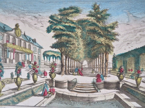 Amsterdam Holland Mayor's Mansion Garden c. 1760-80's vue d'optique hand color