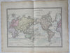 World Map Ocean Currents Icebergs 1875 Brue large hand colored scientific map