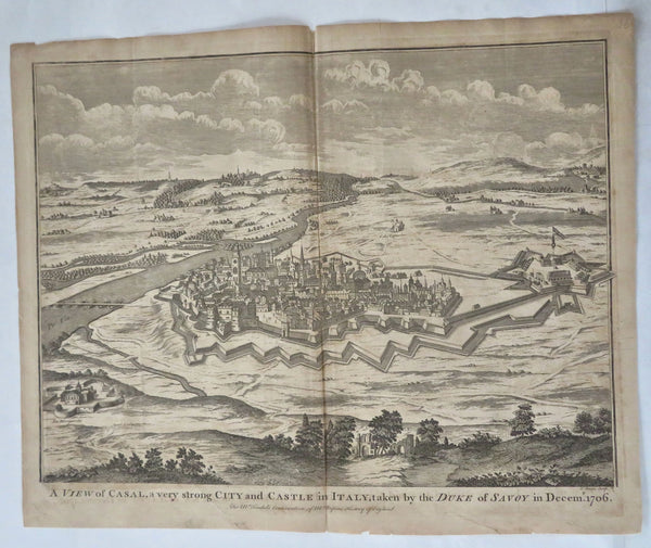 Casal Italy War of Spanish Succession c. 1740 Basire engraved folio city view
