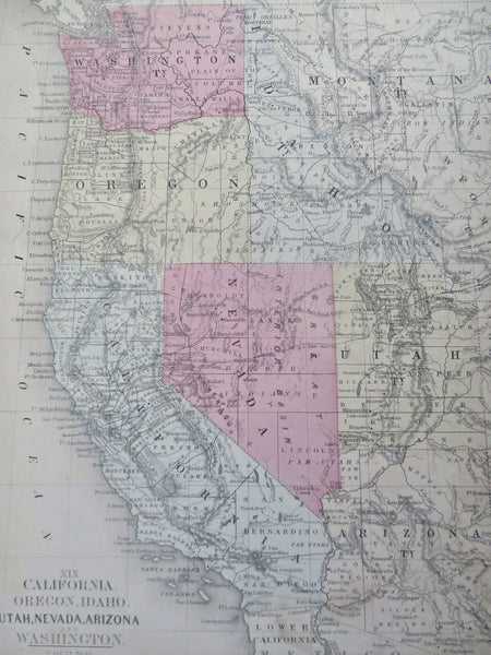 West Coast California Utah Washington Oregon Nevada Idaho 1869 Mitchell map