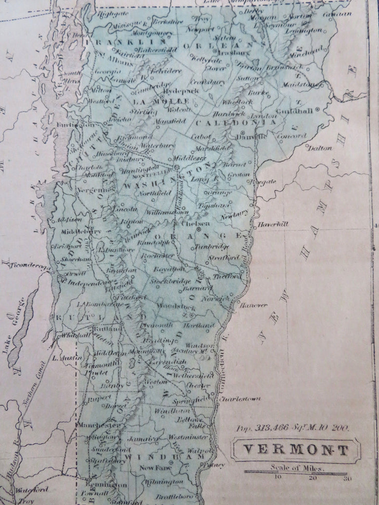 Vermont Montpelier Burlington Brattleboro 1859 Boynton miniature engraved map