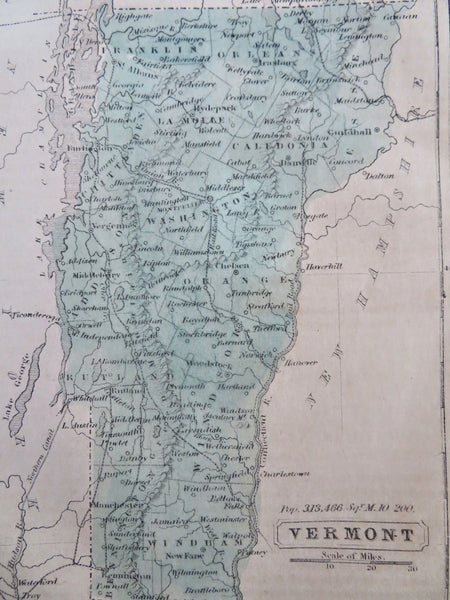 Vermont Montpelier Burlington Brattleboro 1859 Boynton miniature engraved map