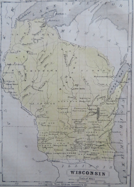Wisconsin Green Bay Milwaukee Marquette 1859 Boynton miniature state map