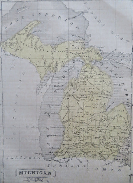 Michigan Detroit Lansing Kalamazoo Flint 1859 Boynton miniature state map