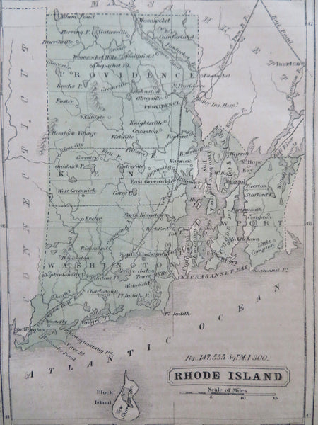 Rhode Island Providence Newport Kingston 1859 Boynton miniature state map