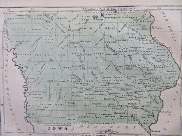 Iowa Des Moines Iowa City Dubuque 1859 Boynton miniature state map