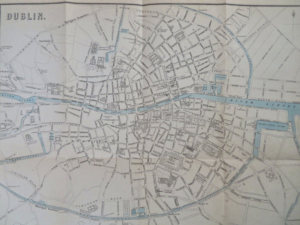 Dublin Ireland 1874 detailed City Plan River Liffey Black uncommon map